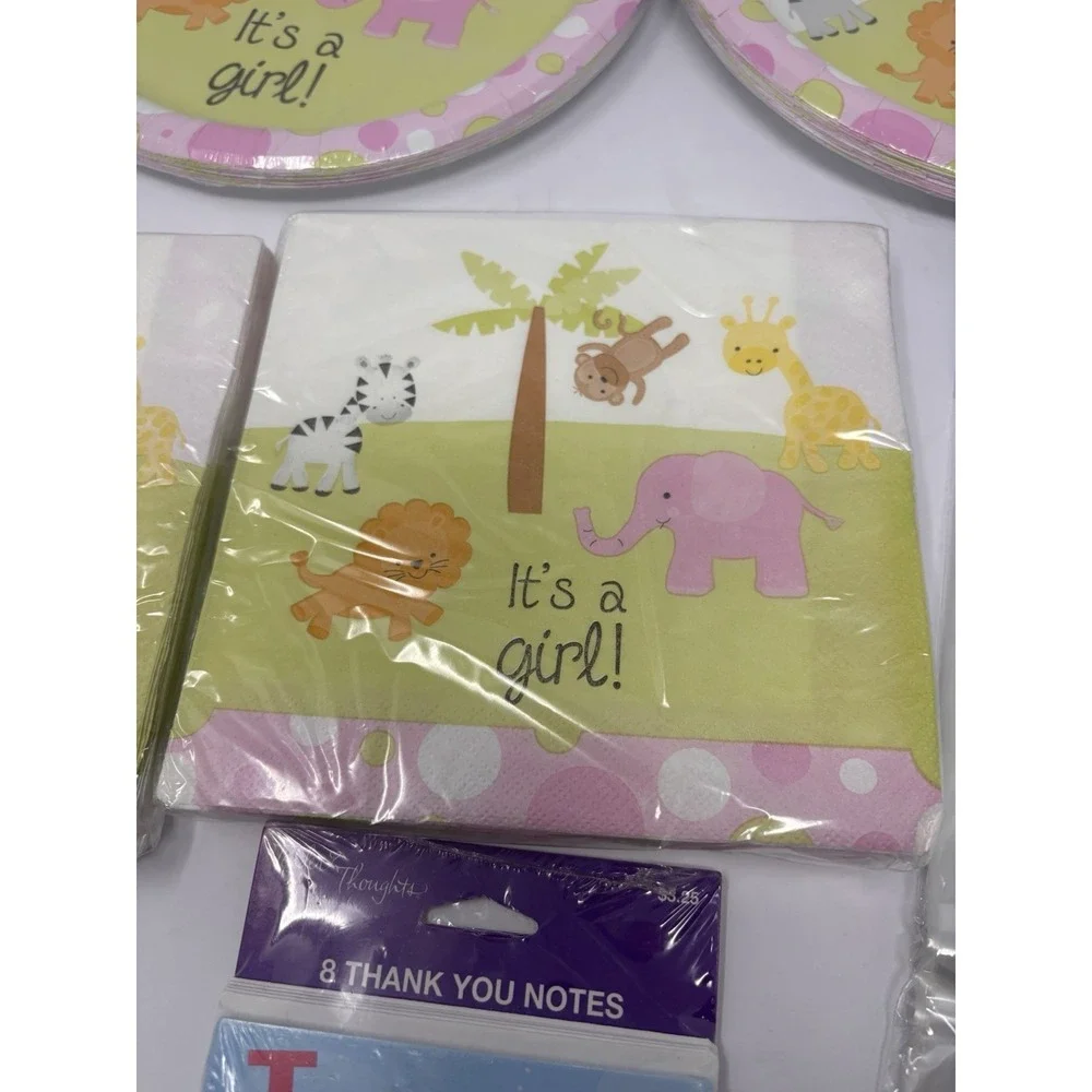 New It's A Girl! Baby Shower Pink Zoo Animal Plates Napkins Party Lot